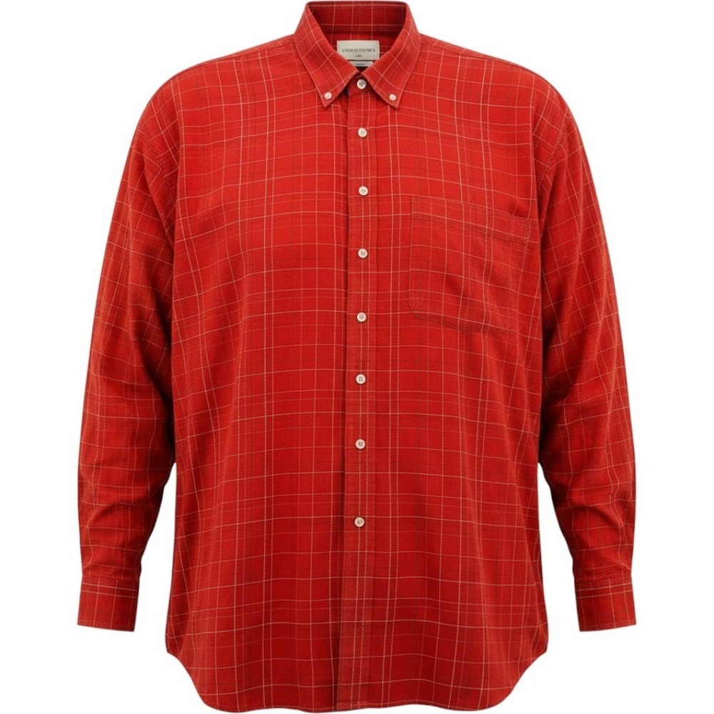 Cutter & Buck Red Grid Check Cotton Button Down Long Sleeve Shirt Preppy Men 2XT